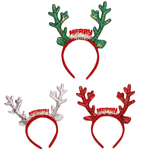 MERRYHAPY 3St Geweih Stirnband Geweih Haarband Geweih Horn Stirnband weihnachtsgeweih kopfschmuck weihnachts kopfschmuck weihnachtskopfschmuck Haarspange Party-Kopfschmuck Pailletten von MERRYHAPY