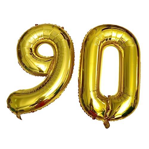 MERRYHAPY 40 Zoll Goldzahl 90 Folienballon Jumbo Geburtstag Und Jubiläum Dekoration Partyzubehör Für Unvergessliche Feiern Inklusive Luftballon Clips Im Blumen Design von MERRYHAPY