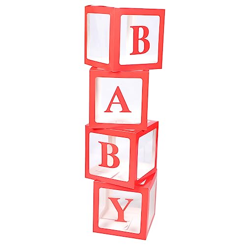 MERRYHAPY 4Er-Box Ballon-Box Babygeschenke Babyboxen für -Dusche-Dekorationen babyshowerparty ballon box luftballons Babyboxen mit Buchstaben Geschlecht offenbaren Dekorationen PVC rot von MERRYHAPY