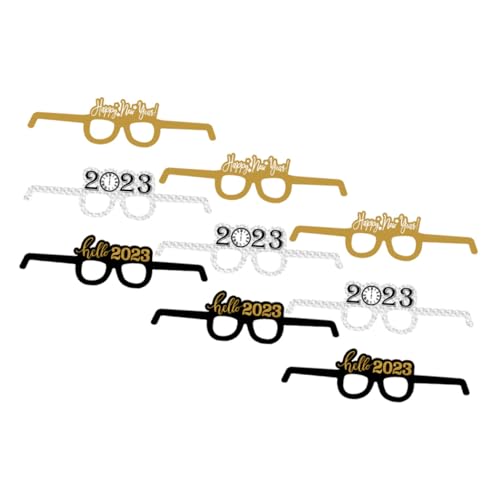 MERRYHAPY 9 Stück 2023 Neujahrs Fotobrille Neujahrsbrille Brillengestelle 2023 Partybrille Kostümbrille Silvester Dekorative Brille Neujahr Fotokabinen Requisite Foto von MERRYHAPY