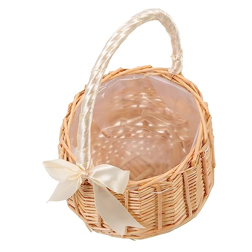 MERRYHAPY Blumenkorb aus Rattan Körbe für Blumenmädchen Blumenmädchenkörbe für Hochzeiten kühlkorb einkaufskorb storage baskets Aufbewahrungskorb für Blumen tragbarer Korb Geschmiedetes Tuch von MERRYHAPY