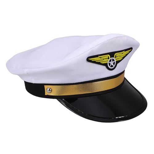 MERRYHAPY Flughafen Pilotenkappe Verstellbare Uniform ütze Für Erwachsene Ideal Für Halloween Cosplay Maskenbälle Und Themenpartys Weiße Kapitänsmütze von MERRYHAPY