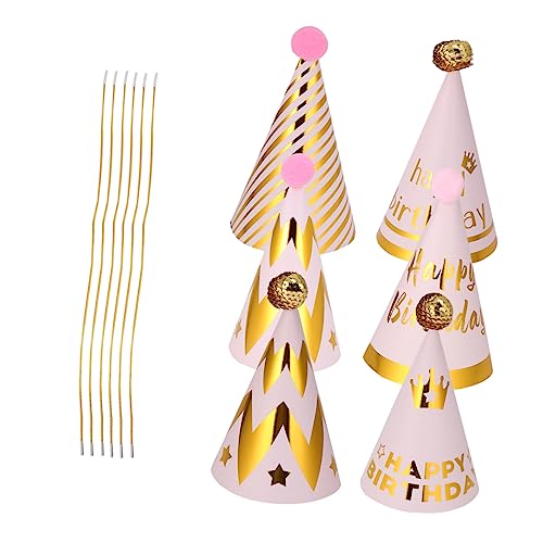 MERRYHAPY Set Mit Pailletten Folienprägung Geburtstagshut Geburtstagskegelkappe Partyhüte Für Kinder DIY Hut Goldenes Stirnband Diagonalstreifen Kegelhut Kinderkrone Stirnbänder von MERRYHAPY