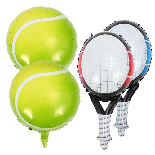 MERRYHAPY Luftballons Set Tennisballon Set Mit Schlägern 4 Teiliges Dekorationsset Für Tennis Geburtstagsfeiern 2 Leichte Tennisball Folienballons Und 2 Schläger Und Ideal Für von MERRYHAPY