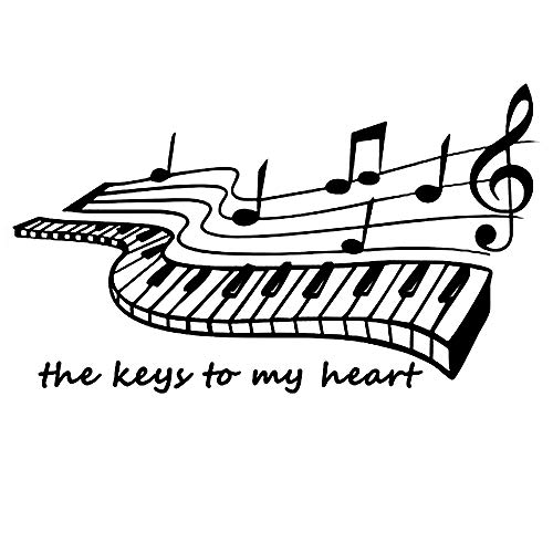 ‘The Keys to My Heart’ Klavier Musik Noten Notation Band Wandtattoo Zitate Abnehmbare DIY Spruch Wandsticker Wandaufklebe für Kinder Schlafzimmer Wohnzimmer Ankleidezimmer (19 × 11 Zoll, Schwarz) von MERYSAN