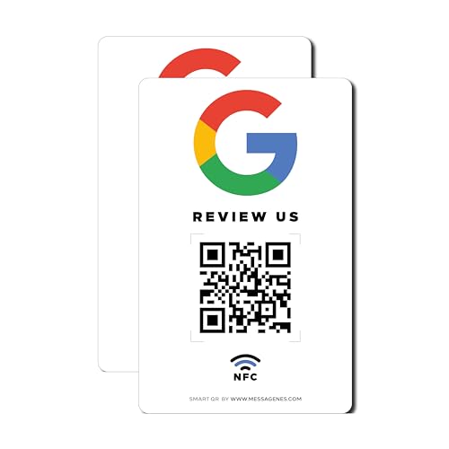 MESSAGENES | Aufkleber Google mit QR und NFC | Schilder Bewertung NFC und QR Code | PACK 2 Einheiten 8,6 X 5,5 cm | Google Review | Bewertungen in 1 Klick | Erhöht Bewertungen in Google Ihrer Business von MESSAGENES