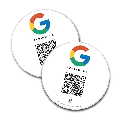 MESSAGENES | Aufkleber Google mit QR und NFC | Schilder Bewertung NFC und QR Code | PACK 2 Runde Einheiten | Google Review | Bewertungen in 1 Klick | Erhöht Bewertungen in Google Ihrer Business von MESSAGENES