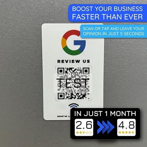 Wiederverwendbare Rezensions-Aufkleber für Google-Rezensionen, 10 Sticker, QR & Tap NFC-Aufkleber, Review Us on Google Tap-Aufkleber, iPhone & Android, Boost My Reviews Aufkleber, zu Hause einrichten, von MESSAGENES