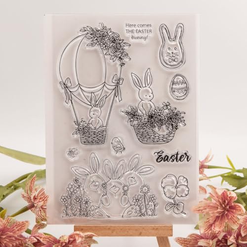 Heißluftballon Hase Ostereier Blume Klar Stempel Transparent Silikon Stempel Album Karten Gummistempel für Kartenherstellung Dekoration und DIY Scrapbooking von MESYGK