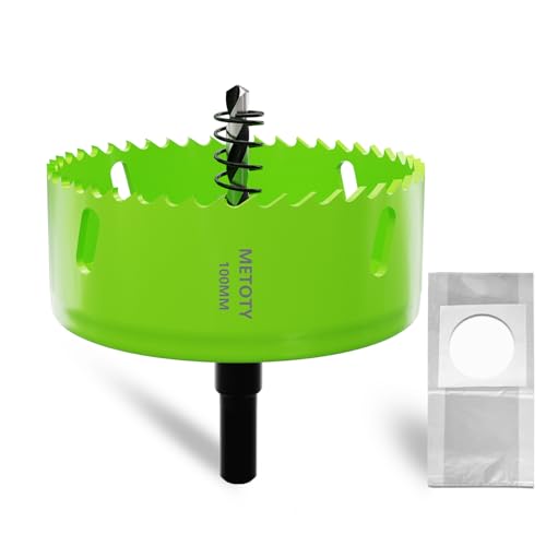 METOTY 100mm Bi-Metall-Lochsäge,Universal HSS M42 Lochsägen,mit Dreiecksschaft Adapter und Zentrierbohrer, Ein kostenloser Staubbeutelfür Aluminium, Metalle, Kunststoffe, Acrylglas, Holz, Gipskarton METOTY 100mm Bi-Metall-Lochsäge,Universal HSS M42 Lochsägen,mit Dreiecksschaft Adapter und Zentrierbohrer, Ein kostenloser Staubbeutelfür Aluminium, Metalle, Kunststoffe, Acrylglas, Holz, Gipskarton von METOTY