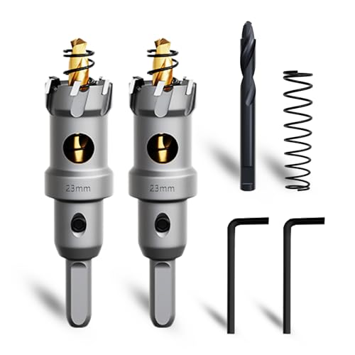 METOTY 2 Stück 23mm lochsäge metall,Hartmetall Lochsäge,Hartmetall Bohrer,mit Ein zusätzlicher nitrierter Stufenführungsbohrer gratis und L-Wrench,für Stahl Eisen Aluminum Metall METOTY 2 Stück 23mm lochsäge metall,Hartmetall Lochsäge,Hartmetall Bohrer,mit Ein zusätzlicher nitrierter Stufenführungsbohrer gratis und L-Wrench,für Stahl Eisen Aluminum Metall von METOTY