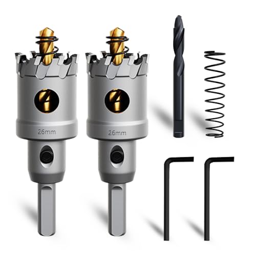 METOTY 2 Stück 26mm lochsäge metall,Hartmetall Lochsäge,Hartmetall Bohrer,mit Ein zusätzlicher nitrierter Stufenführungsbohrer gratis und L-Wrench,für Stahl Eisen Aluminum Metall METOTY 2 Stück 26mm lochsäge metall,Hartmetall Lochsäge,Hartmetall Bohrer,mit Ein zusätzlicher nitrierter Stufenführungsbohrer gratis und L-Wrench,für Stahl Eisen Aluminum Metall von METOTY