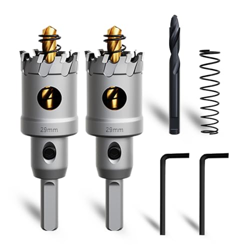 METOTY 2 Stück 29mm lochsäge metall,Hartmetall Lochsäge,Hartmetall Bohrer,mit Ein zusätzlicher nitrierter Stufenführungsbohrer gratis und L-Wrench,für Stahl Eisen Aluminum Metall METOTY 2 Stück 29mm lochsäge metall,Hartmetall Lochsäge,Hartmetall Bohrer,mit Ein zusätzlicher nitrierter Stufenführungsbohrer gratis und L-Wrench,für Stahl Eisen Aluminum Metall von METOTY