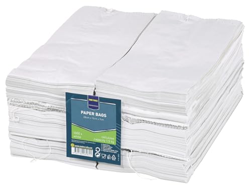 METRO Professional 1000 Papierfaltenbeutel, Cellulose, gefŠdelt 28 cm x 13 cm x 7 cm Weiss FŸllinh von METRO Professional