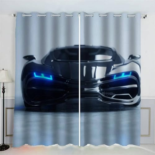 MEVASA Auto Gardinen Jugendzimmer Jungen Mädchen 3D Vorhänge Sportwagen Verdunklungsvorhänge Kunst Chic Wohnzimmer Modern Home Dekoration 220 x 215 BxH von MEVASA