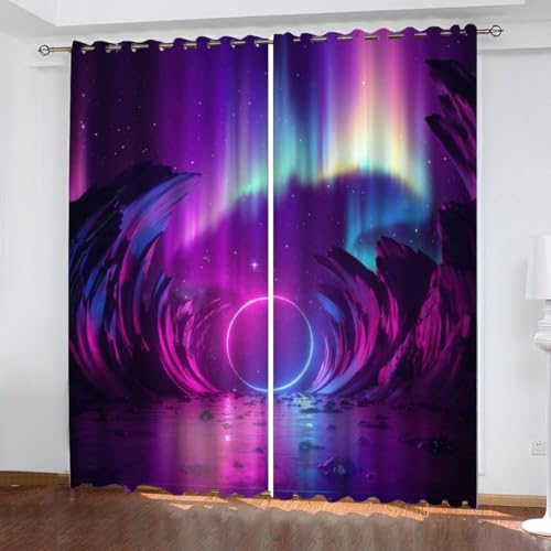 MEVASA Gardinen Aurora Lila Romantik Vorhänge 200 Breit 3D Wohnzimmer Kinderzimmer Schlafzimmer Vorhänge 160 Hoch Modern Kunst Verdunklungsvorhänge 200 x 160 BxH von MEVASA