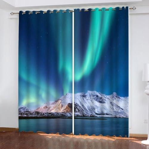 MEVASA Gardinen Aurora Romantische Nordlichter Vorhänge 200 Breit 3D Wohnzimmer Kinderzimmer Schlafzimmer Vorhänge 160 Hoch Modern Kunst Verdunklungsvorhänge 200 x 160 BxH von MEVASA