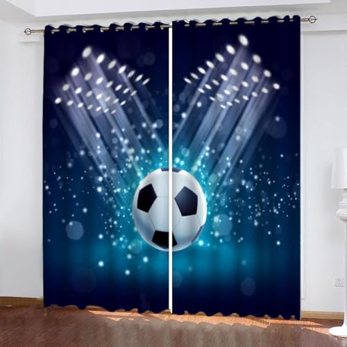 MEVASA Gardinen Fußball Sport Vorhänge 200 Breit 3D Wohnzimmer Kinderzimmer Schlafzimmer Vorhänge 160 Hoch Modern Kunst Verdunklungsvorhänge 200 x 160 BxH von MEVASA