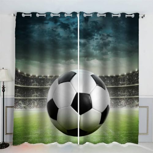 MEVASA Gardinen Fußball Verdunklungsvorhänge Wohnzimmer Schlafzimmer Kinderzimmer Mädchen Jungen 3D Polyester Sport Vorhänge Ösen 150 x 166 BxH von MEVASA