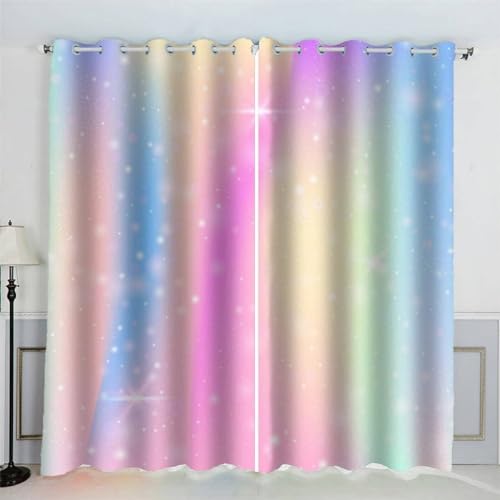 MEVASA Gardinen Regenbogen Verdunklungsvorhänge Wohnzimmer Schlafzimmer Kinderzimmer Mädchen Jungen 3D Polyester Wunderschöner Regenbogen Vorhänge Ösen 150 x 166 BxH von MEVASA