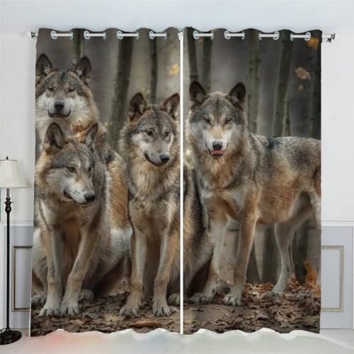 MEVASA Gardinen Wolf Wald Wolf Vorhänge 200 Breit 3D Wohnzimmer Kinderzimmer Schlafzimmer Vorhänge 160 Hoch Modern Kunst Verdunklungsvorhänge 200 x 160 BxH von MEVASA