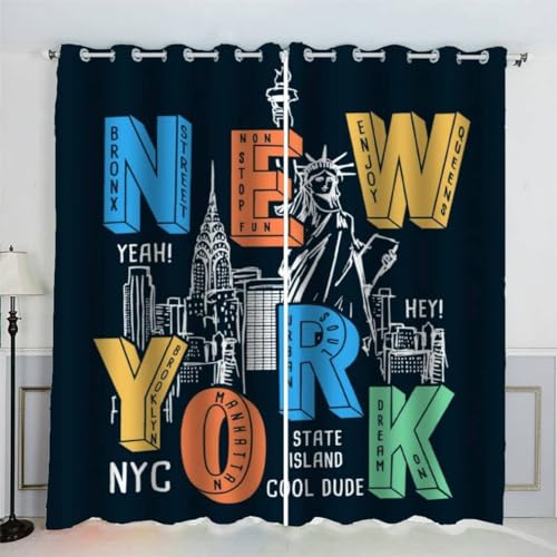 MEVASA New York Vorhänge mit Ösen 2er Set 3D Stadt Vorhänge Abdunkelnd Polyester für Jugendzimmer Schlafzimmer Wohnzimmer Wohnkultur Vorhänge 200 x 200 cm BxH von MEVASA