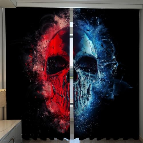 MEVASA Skelett Gardinen Jugendzimmer Jungen Mädchen 3D Vorhänge Gothic Totenkopf Verdunklungsvorhänge Kunst Chic Wohnzimmer Modern Home Dekoration 220 x 215 BxH von MEVASA