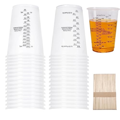 MEYAGOT 50 Stück Messbecher Set, 240 Ml Mischbecher Messbecher, Epoxidharz Mischbecher, Lackmischbecher, Epoxidharz Zubehör Plastikbecher Für Flüssigkeiten, Mischen Von Harz, Farbe, Pigment, Kochen von MEYAGOT