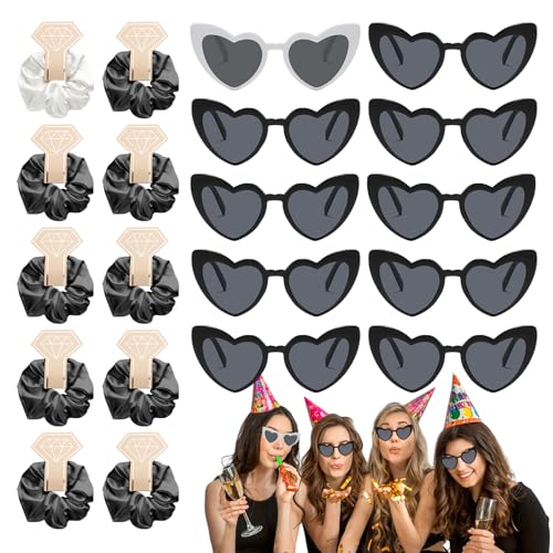 MEYAGOT Herz Sonnenbrille, 10 Stück Jga Brille, Jga Herzbrille mit Haargummi, Herzbrillen Retro Herz Partybrillen, Jga Accessoires Frauen für Junggesellinnenabschied Party Deko Frauen Foto (A) von MEYAGOT