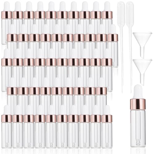 Meyagot 50 Stück Mini Pipettenflasche 5ml Transparente Glasflasche Mit Tropfpipette, Tropfflasche Glasflasche Mit Trichter Für Ätherisches Öl, Aromatherapie, Massage, Duftöl Probe, Nagelpflegeöl von MEYAGOT