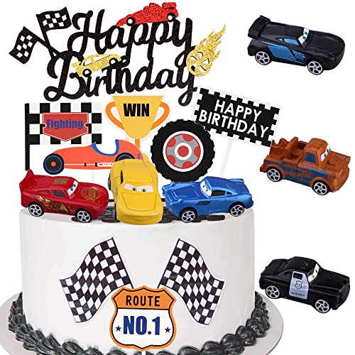 MEZHEN Auto Tortendeko Geburtstag Kuchen Deko Auto Cake Topper Happy Birthday Kuchendeko Kindergeburtstag Torte Deko Geburtstagsparty Kuchendekoration Rennen Cupcake Topper von MEZHEN