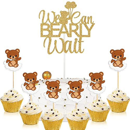 MEZHEN Bär Tortendeko Glitter Cake Toppers We Can Bearly Wait Kuchen Dekoration Gender Reveal Party Bear Cake Toppers Deko Baby Shower von MEZHEN