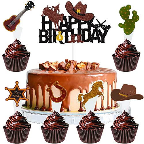 MEZHEN Cowboy Tortendeko Pferde Kuchen Deko Geburtstag Cupcake Topper Western Cowgirl Muffin Deko Torte Happy Birthday Kindergeburtstag Deko Herbst Hochzeit Geburtstagsdeko 25 Stück von MEZHEN