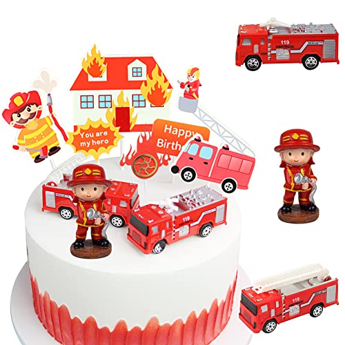 MEZHEN Feuerwehrmann Tortendeko Geburtstag Kuchen Deko Figuren Feuerwehrauto Cake Topper Happy Birthday Kindergeburtstag Deko Torte Geburtstagsdeko Kuchendeko Feuerwehrmann Geburtstagsparty A von MEZHEN