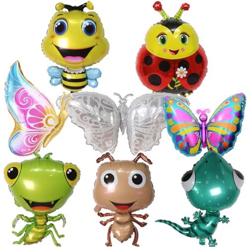 MEZHEN Folienballon Schmetterling Geburtstag Deko Bienen Luftballons Tiere Geburtstagsparty Deko Ballons Kindergeburtstag Sommerparty Geburtstagsdeko 8 Stück von MEZHEN