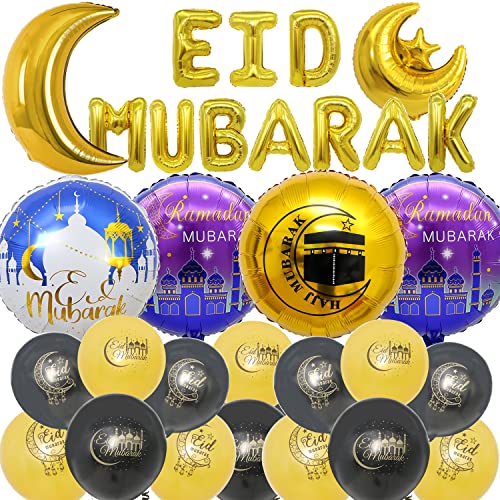 MEZHEN Luftballon Eid Mubarak Ballon Ramadan Folienballon Mond Latex Luftballons Girlande Eid Mubarak Dekoration Banner Luftballons Schloss 27 Stück von MEZHEN