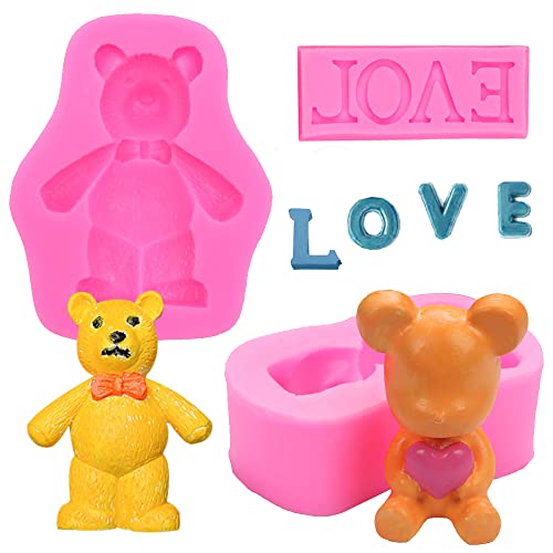 MEZHEN Silikonform Bear 3D Fondant Formen Bär Valentinstag LOVE Silikonformen Chocolate Mold Resin Epoxidharz Formen Bär Ornamente von MEZHEN