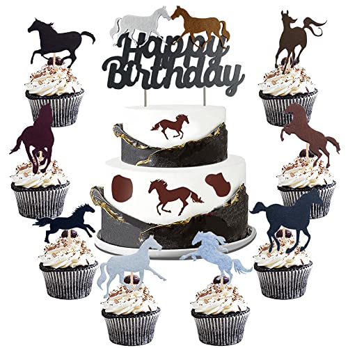 MEZHEN Tortendeko Pferde Kuchen Deko Geburtstag Cupcake Topper Pferd Tiere Muffin Deko Torte Happy Birthday Kindergeburtstag Deko Herbst Hochzeit Geburtstagsdeko 25 Stück von MEZHEN