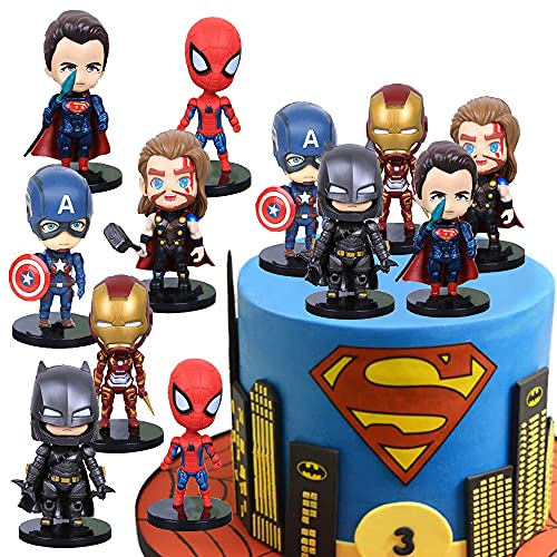 MEZHEN Tortendeko Superhero Figuren Kuchen Deko Geburtstag Hero Tortenaufleger Superhelden Cake Topper Hero Torte Deko Spider Kindergeburtstag Deko 6 Stücke von MEZHEN