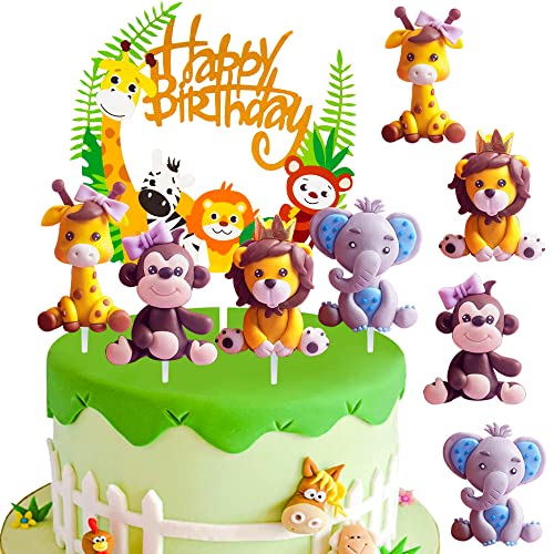 MEZHEN Tortendeko Waldtiere Kuchen Deko Geburtstag Cake Topper Happy Birthday Cupcake Topper Tiere Kindergeburtstag Deko Torte Dschungel Party Kuchendeko Geburtstagsdeko B von MEZHEN