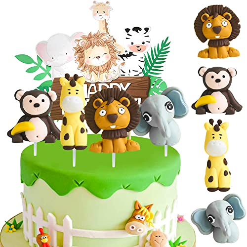 MEZHEN Tortendeko Waldtiere Kuchen Deko Geburtstag Cake Topper Happy Birthday Cupcake Topper Tiere Kindergeburtstag Deko Torte Dschungel Party Kuchendeko Geburtstagsdeko C von MEZHEN