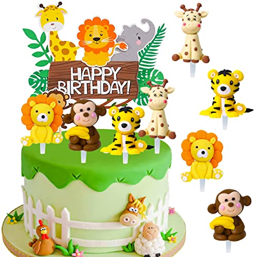 MEZHEN Tortendeko Waldtiere Kuchen Deko Geburtstag Cake Topper Happy Birthday Cupcake Topper Tiere Kindergeburtstag Deko Torte Dschungel Party Kuchendeko Geburtstagsdeko von MEZHEN