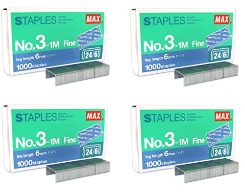 MAX No.3-1M Flat Clinch Staples (24/6) for Office Stapler - 4 Boxes (4,000-Staples) by MEselected von MEselected