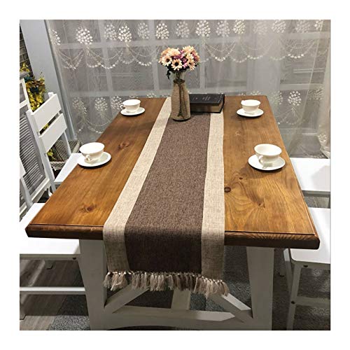 MF.CHAMA Tischdecke Abwaschbar 38x180CM, Tischdeko Küchentisch Baumwolle Leinen für Esstisch, （ Braun Beige ） von MF.CHAMA