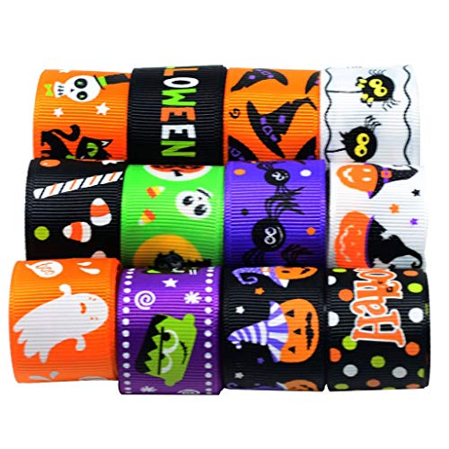 Geschenkband for Geschenke, 12 Stück, 1 Yard, gemischte Halloween-Ripsbänder for selbstgemachte Kinder-Haarschleifen, Basteldekoration, 25 mm von MFUPR