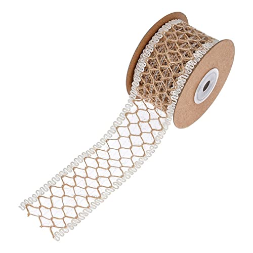 Geschenkband for Geschenke, 5 Yards Sackleinen-Juteband, natürliche Sackleinenbandrolle mit Spitzen-Bastelbändern, Spitze, dekorative Juteschnur for DIY-Kunsthandwerk, Verpackung, Hochzeit, Weihnachts von MFUPR