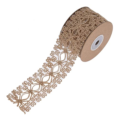 Geschenkband for Geschenke, 5 Yards Sackleinen-Juteband, natürliche Sackleinenbandrolle mit Spitzen-Bastelbändern, Spitze, dekorative Juteschnur for DIY-Kunsthandwerk, Verpackung, Hochzeit, Weihnachts von MFUPR