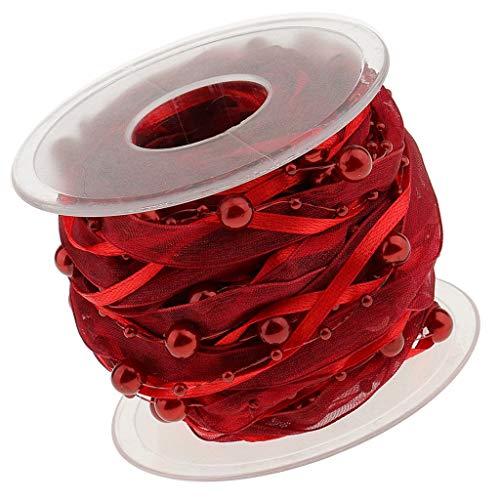 Geschenkband for Geschenke, Organza-Perlen-Satinbesatz for Hochzeit, Heimwerken, Basteln, 20 mm, 10 m, Polyester, Burgunderrot, Einheitsgröße von MFUPR