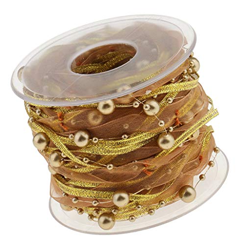 Geschenkband for Geschenke, Organza-Perlen-Satinbesatz for Hochzeit, Heimwerken, Basteln, 20 mm, 10 m, Polyester, Gold, Einheitsgröße von MFUPR