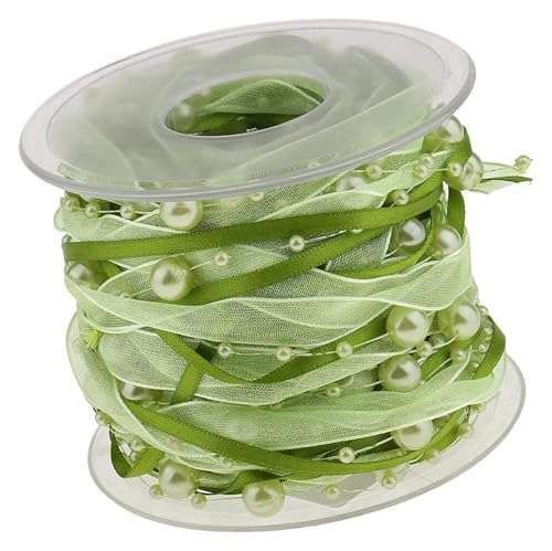 Geschenkband for Geschenke, Organza-Perlen-Satinbesatz for Hochzeit, Heimwerken, Basteln, 20 mm, 10 m, Polyester, Grün, Einheitsgröße von MFUPR